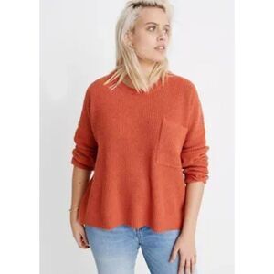 Madewell Thompson Pocket Red/Orange Cotton Blend Pullover Sweater size 2X